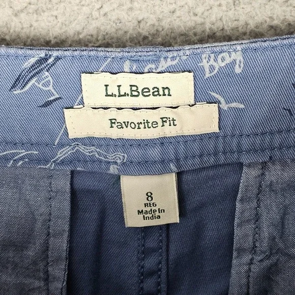 LL Bean Blue Favorite Fit Chino Shorts Womens 8 Stretch Lightweight Geometric - Picture 7 of 11